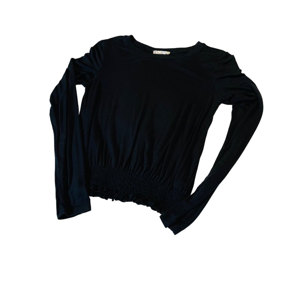Glitz Black Long Sleeve Top Girls Large L 39% Rayon 5% Spandex Shirred Hem